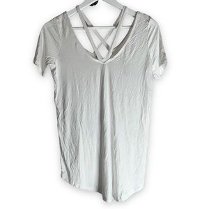 NEW Garage White Reversible V Neck Criss Cross Strappy Shirt Womenโs Size Small